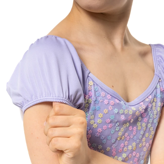 Capezio Lotus triko, dekliški dres s kratkimi rokavi s cvetličnim vzorcem Capezio Lotus triko, dekliški dres s kratkimi rokavi s cvetličnim vzorcem