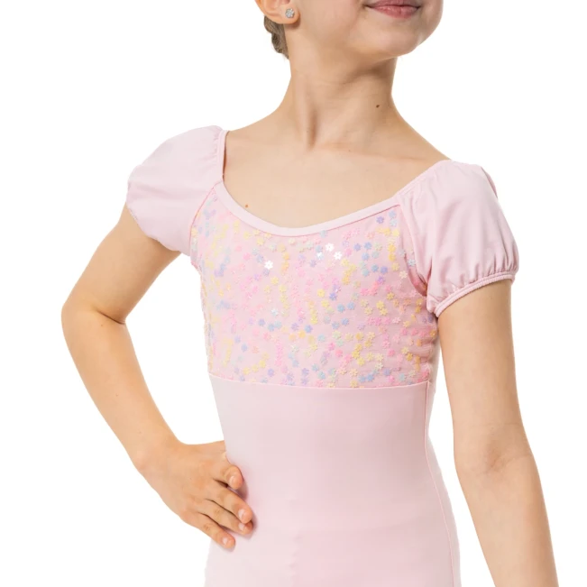Capezio Lotus triko, dekliški dres s kratkimi rokavi s cvetličnim vzorcem Capezio Lotus triko, dekliški dres s kratkimi rokavi s cvetličnim vzorcem