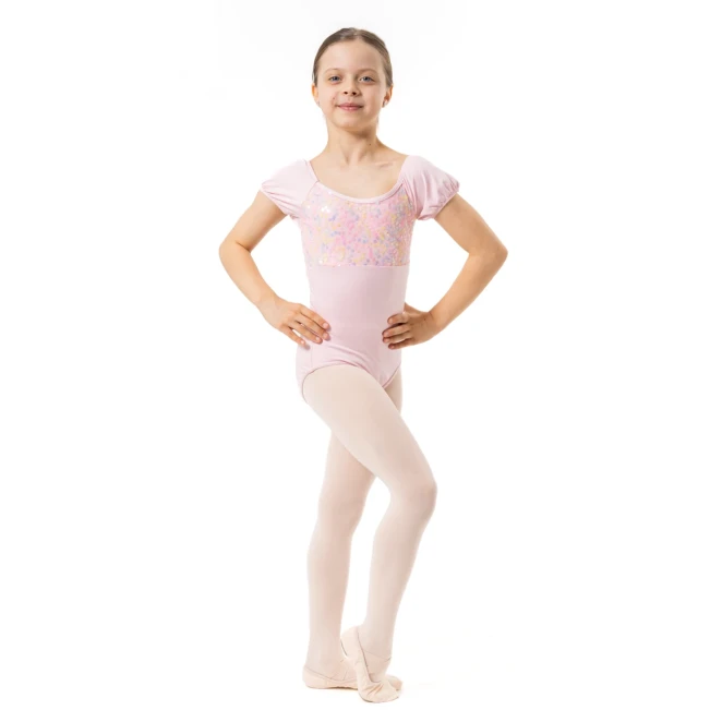 Capezio Lotus triko, dekliški dres s kratkimi rokavi s cvetličnim vzorcem Capezio Lotus triko, dekliški dres s kratkimi rokavi s cvetličnim vzorcem