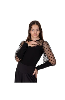 Claudia, dekliška obleka s prosojnimi pikčastimi rokavi