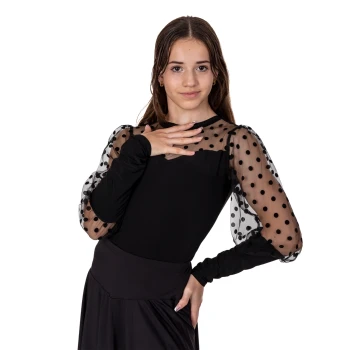 Claudia, dekliška obleka s prosojnimi pikčastimi rokavi